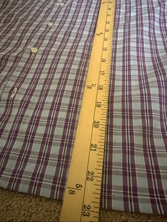 1901 Women's Purple and White Plaid Button-Down Ruffled collar Shirt - Picture 4 of 5